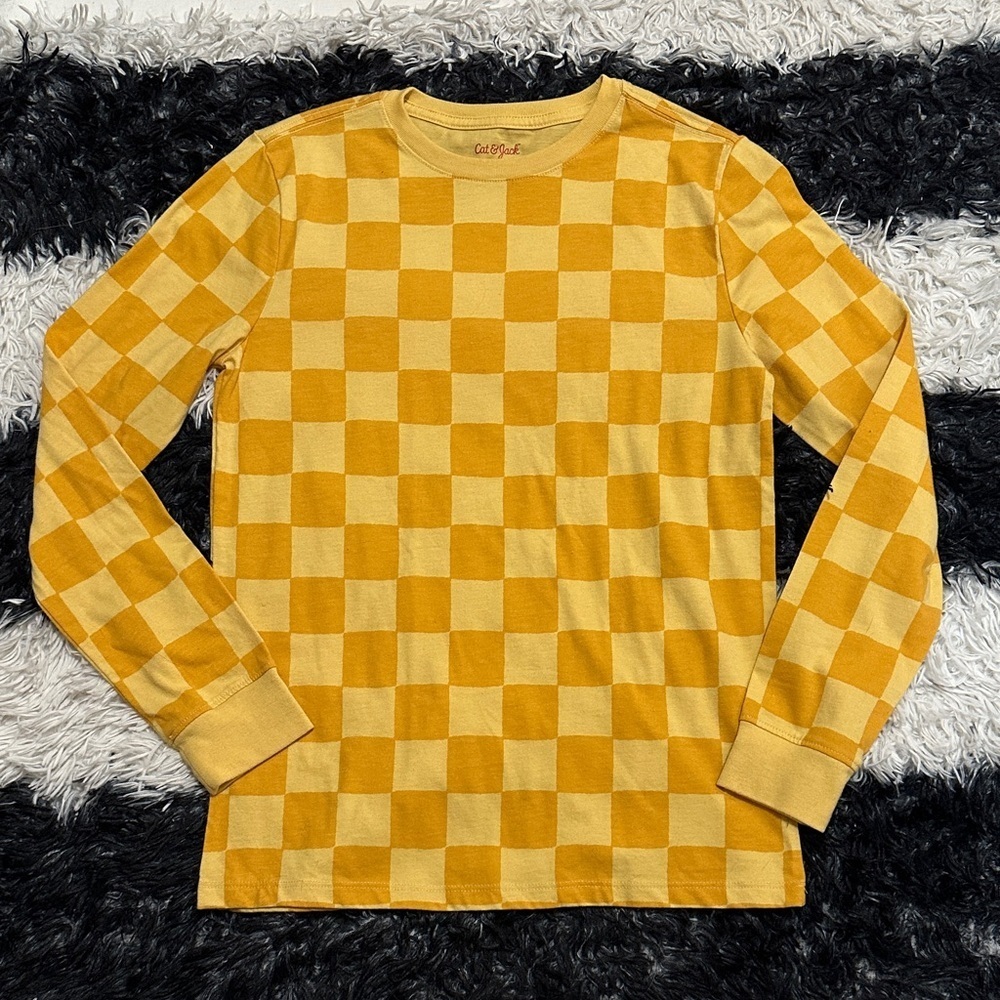 Cat & Jacket Yellow Checkered Long Sleeve Shirt, L (12/14)